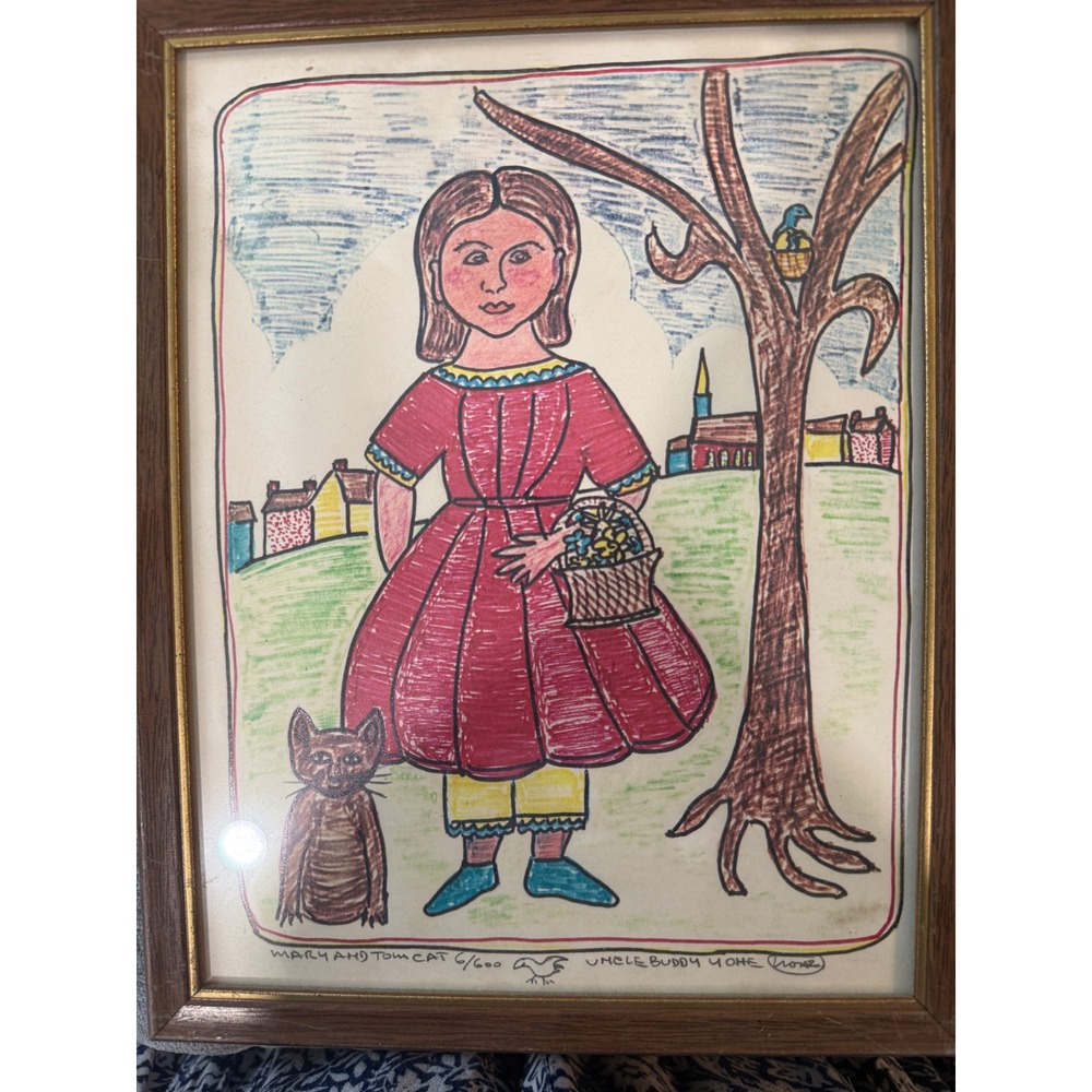 Uncle Buddy Yohe Mary and Tom Cat Signed Limited Edition Folk Art Print 6/600